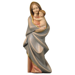 Madonna con bambino in braccio in legno