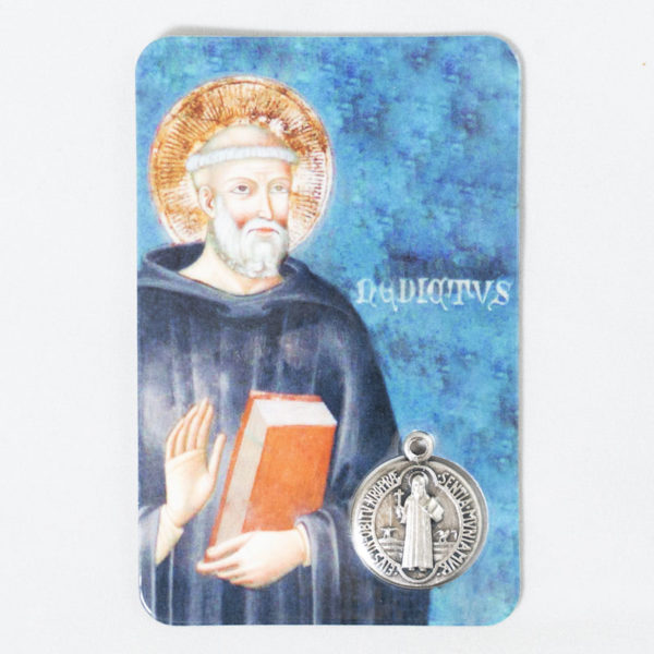 Santino con immagine e medaglia di San Benedetto