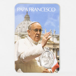 Santino con immagine e medaglia di Papa Francesco