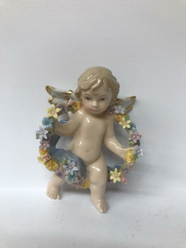 AN0041 Statua angioletto in porcellana "Primavera"