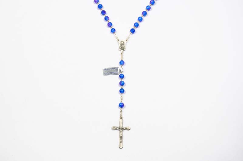 ROS109 rosario in vetro blu