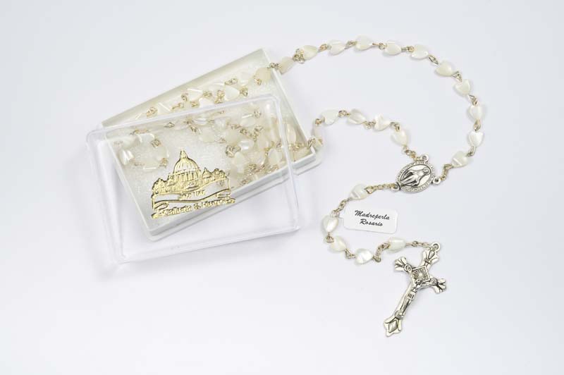 ROS48 Rosario madreperla bianco a cuore