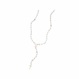 Rosario Argento Rodiato con Cristallo celeste